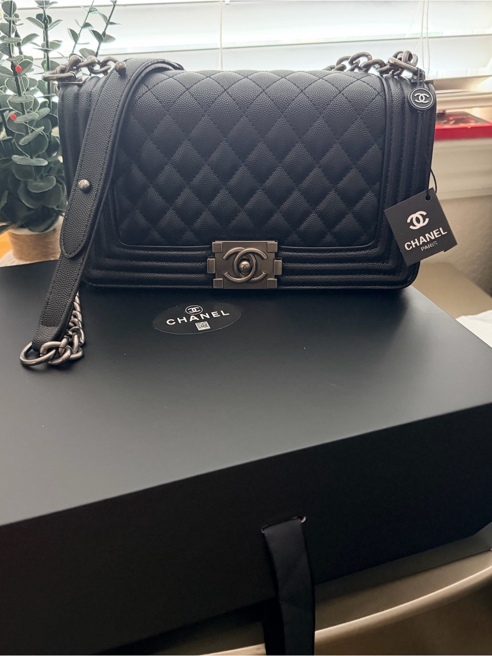 CC Black Quilted Boy Bag with Gunmetal Hardware